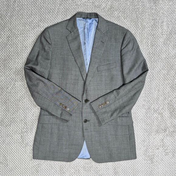 Brooks Brothers Wool Blazer 43L Checked Plaid Sport Coat Gray 2 Button Jacket - Picture 1 of 10